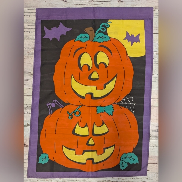 1995 Halloween Jack O Lantern Pumpkin Garden Flag Banner Curtain 29 x 42 Inch - Picture 4 of 9